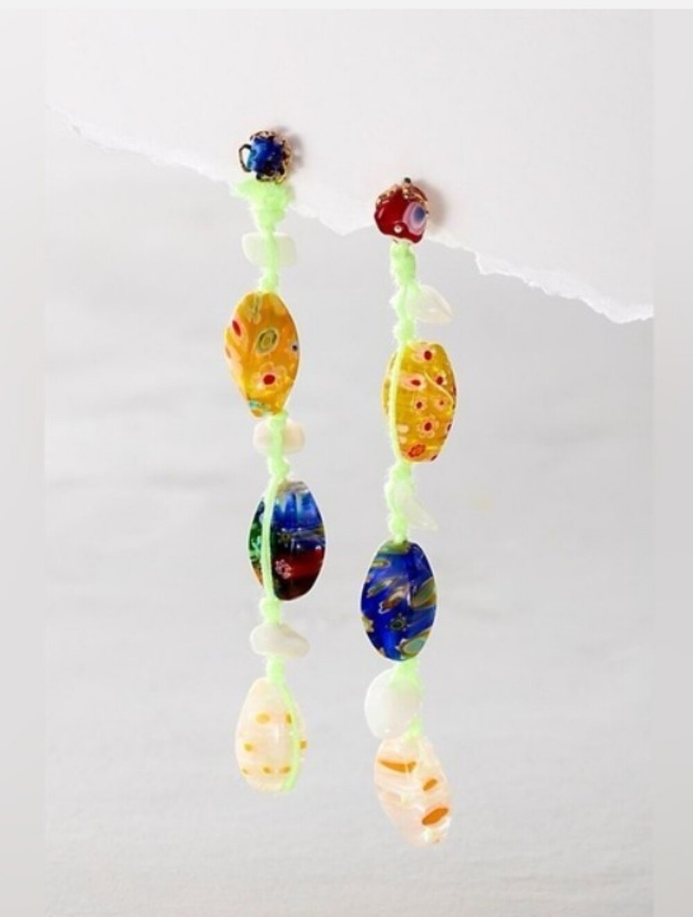 FREE PEOPLE Ariana Ost Voyage Glass Bead Drop Earrings - Neon Green Accents